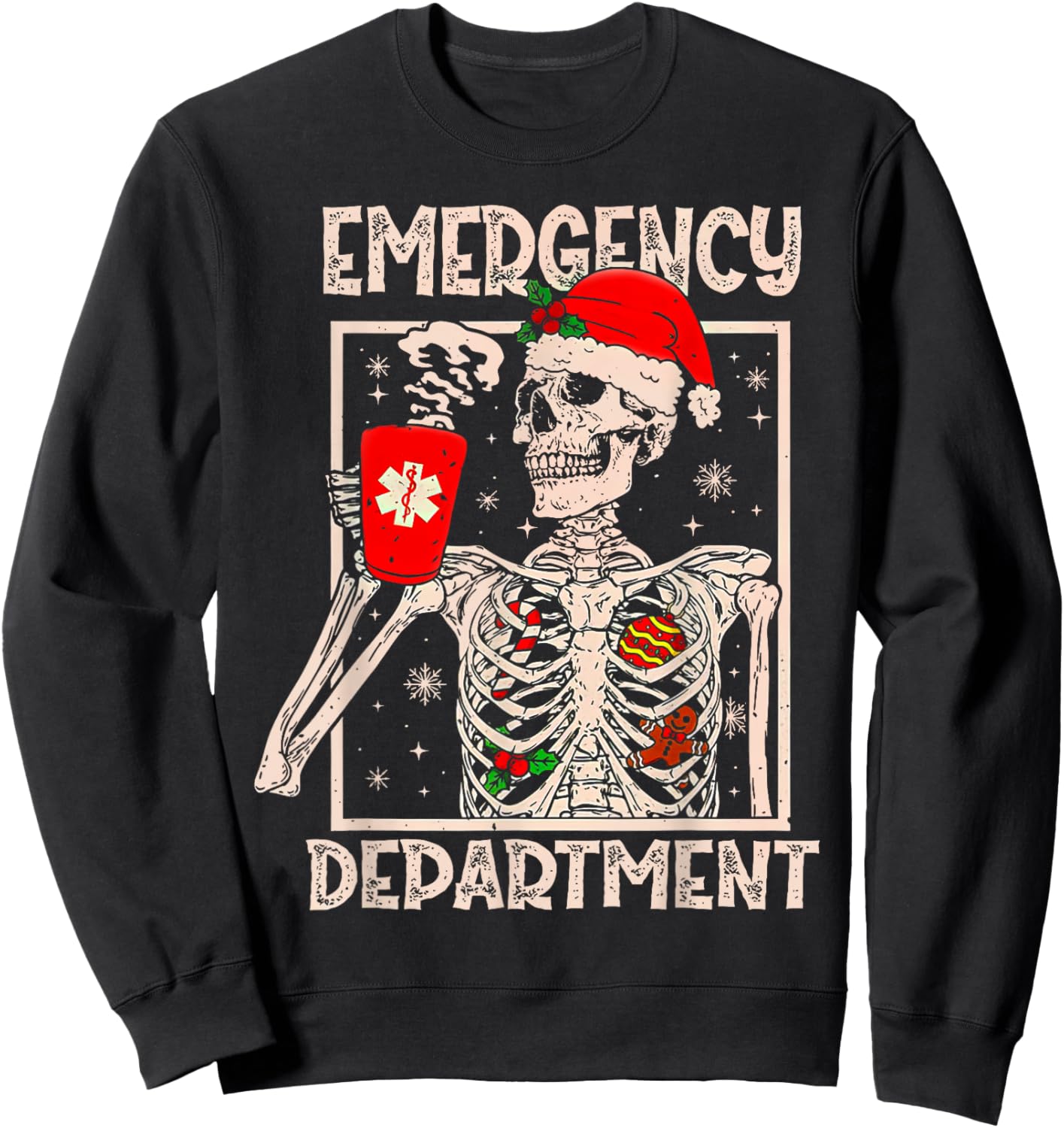 Emergency Department Skeleton Coffee ER Nurse Christmas Sweatshirt - Sweatshirt | Black