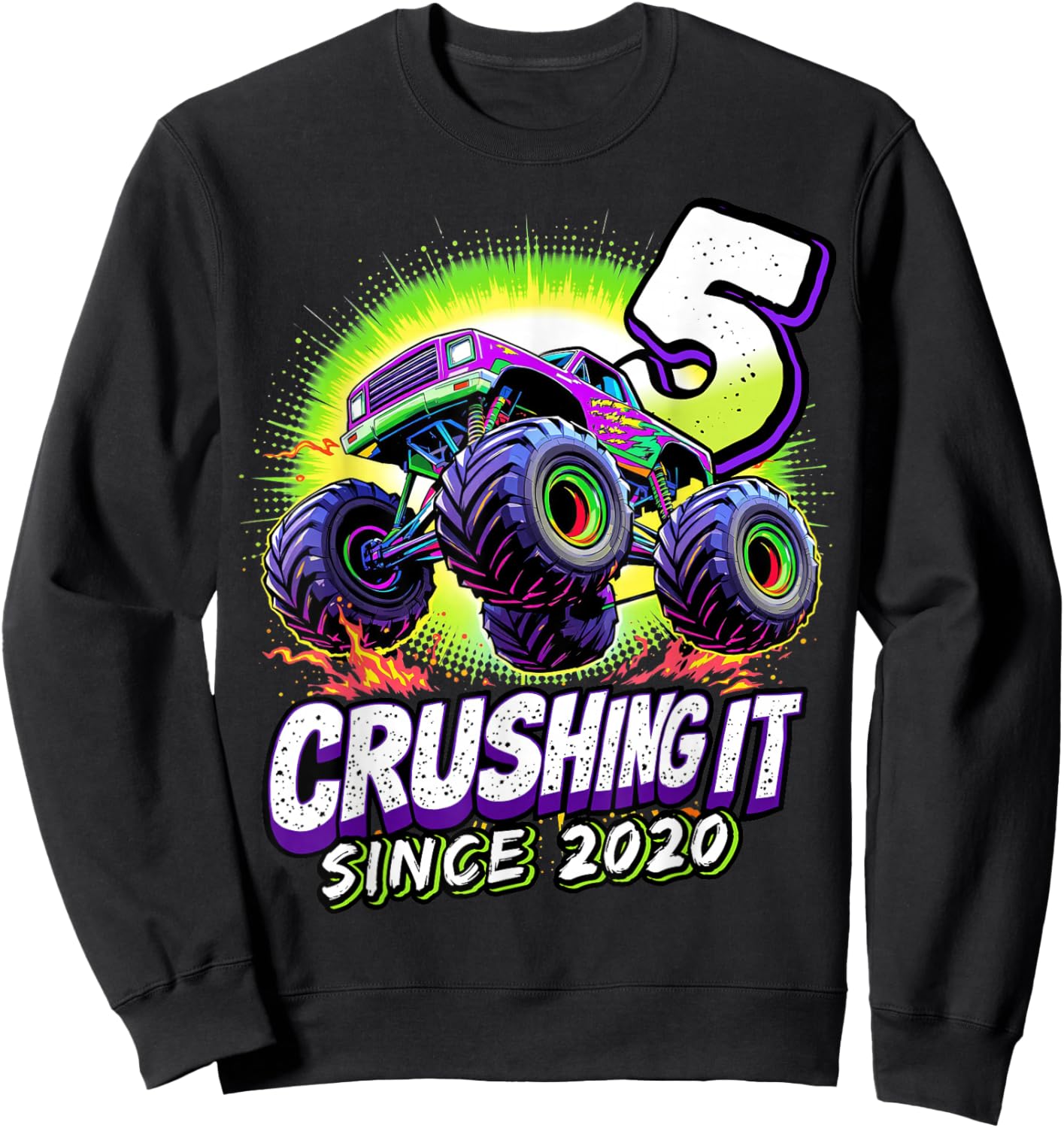 Birthday Monster Truck 5 year Old Boys 5th Party Born 2020 Sweatshirt - Sweatshirt | Black
