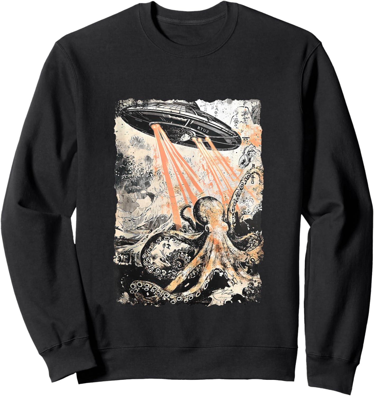 Vintage Octopus UFO UAP Alien Octopus Octopus Sweatshirt - Sweatshirt | Black