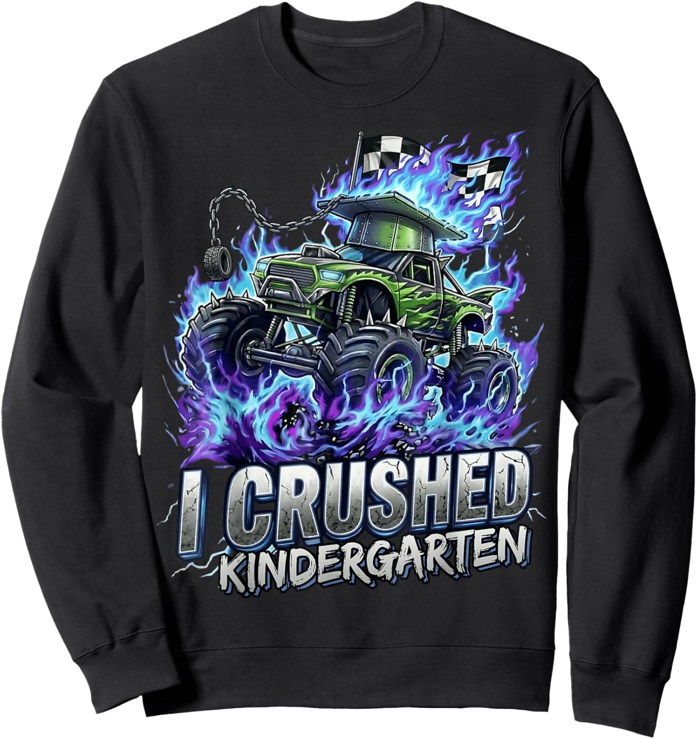 I Crushed Kindergarten Graduation 2026 Monster Truck Kinder Sweatshirt - Sweatshirt | Black
