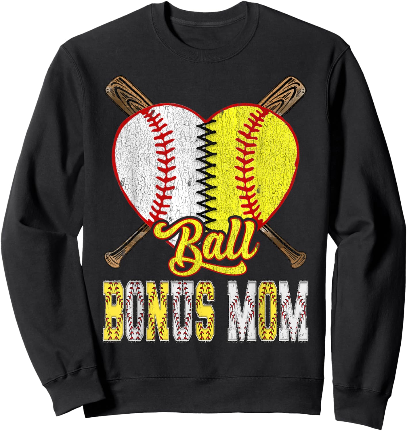 Bonus Mom Of Both Ball Bonus Mom Half Baseball Softball Sweatshirt - Sweatshirt | Black