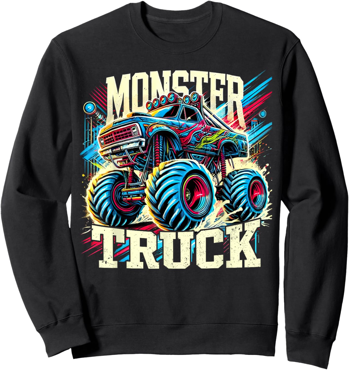 Monster Truck Retro Colorful Trucks Lover Toddler Teen Adult Sweatshirt - Sweatshirt | Black