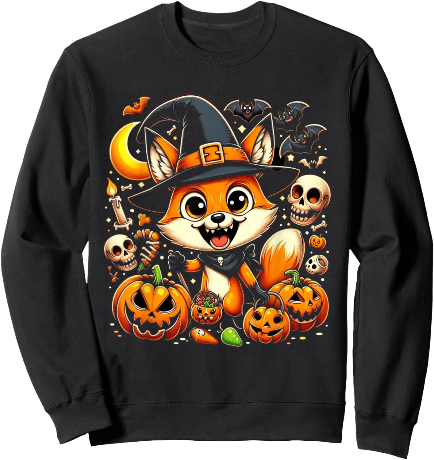 Halloween Fox Witch Pumpkin Fox Sweatshirt - Sweatshirt | Black