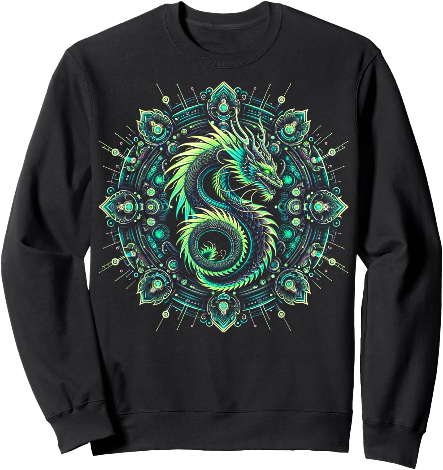Geometric Dragon Mandala Sweatshirt - Sweatshirt | Black
