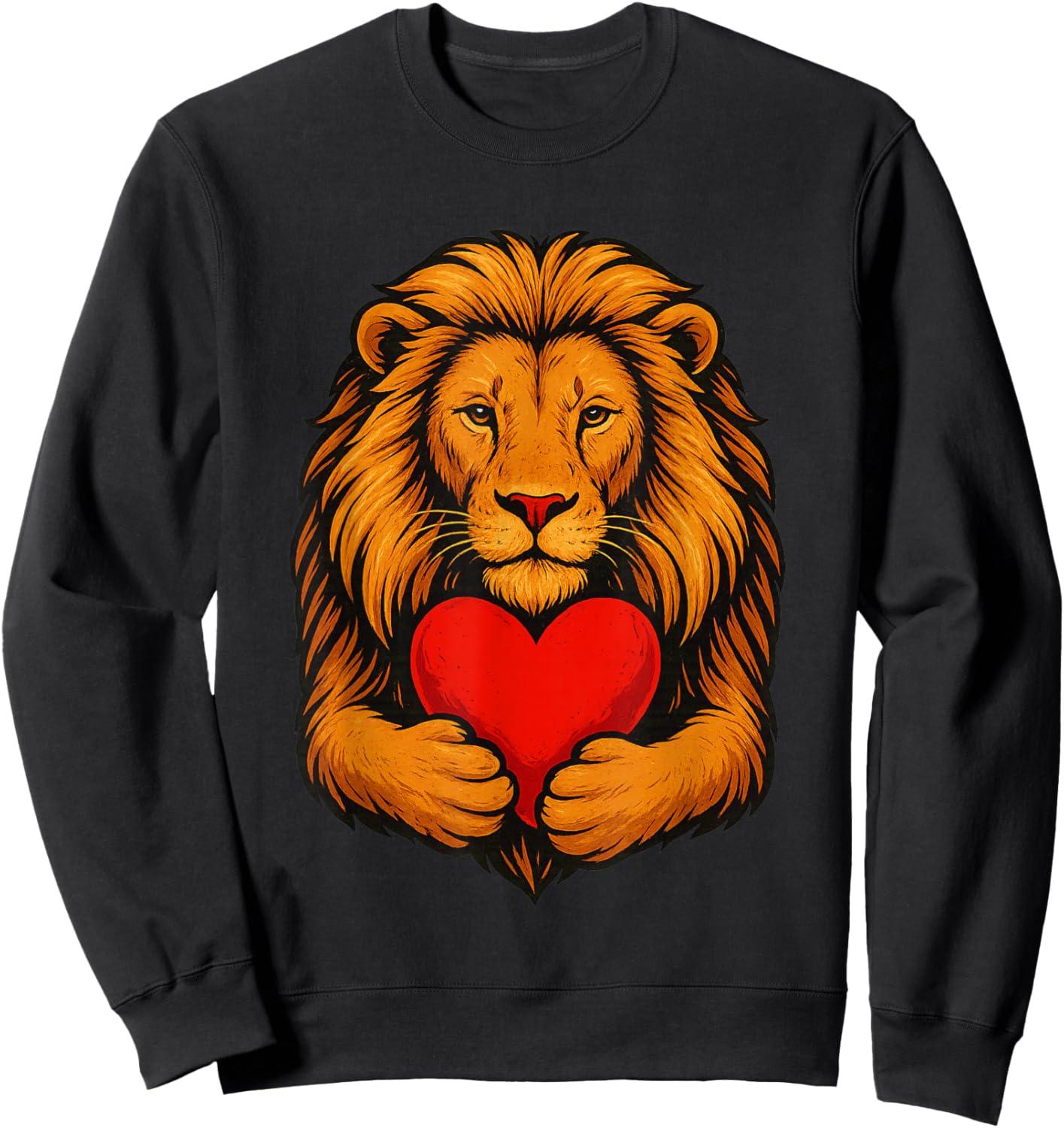 Lion Hugging Valentine Heart - Lions Valentines Day Sweatshirt - Sweatshirt | Black