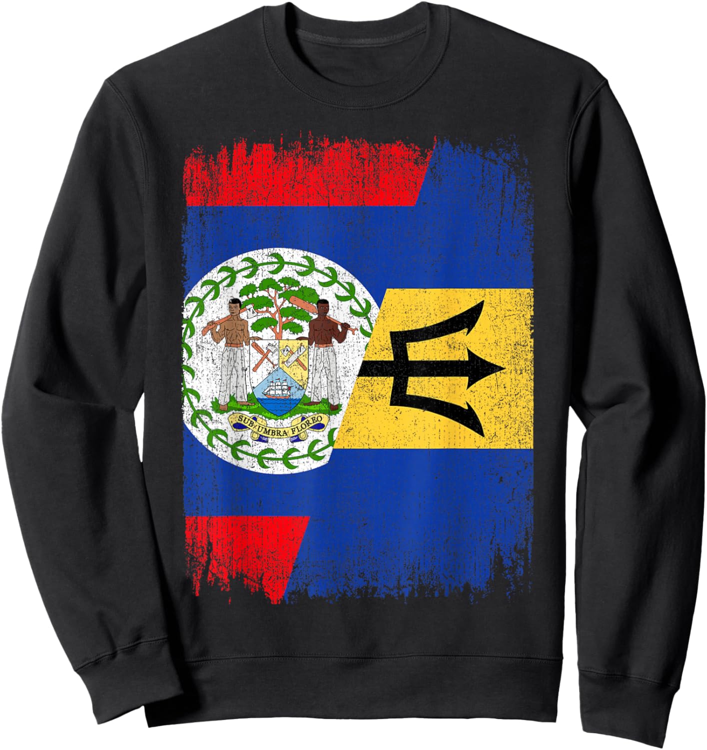 Half Belize Barbados Flag Belizean Barbadian Roots Sweatshirt - Sweatshirt | Black