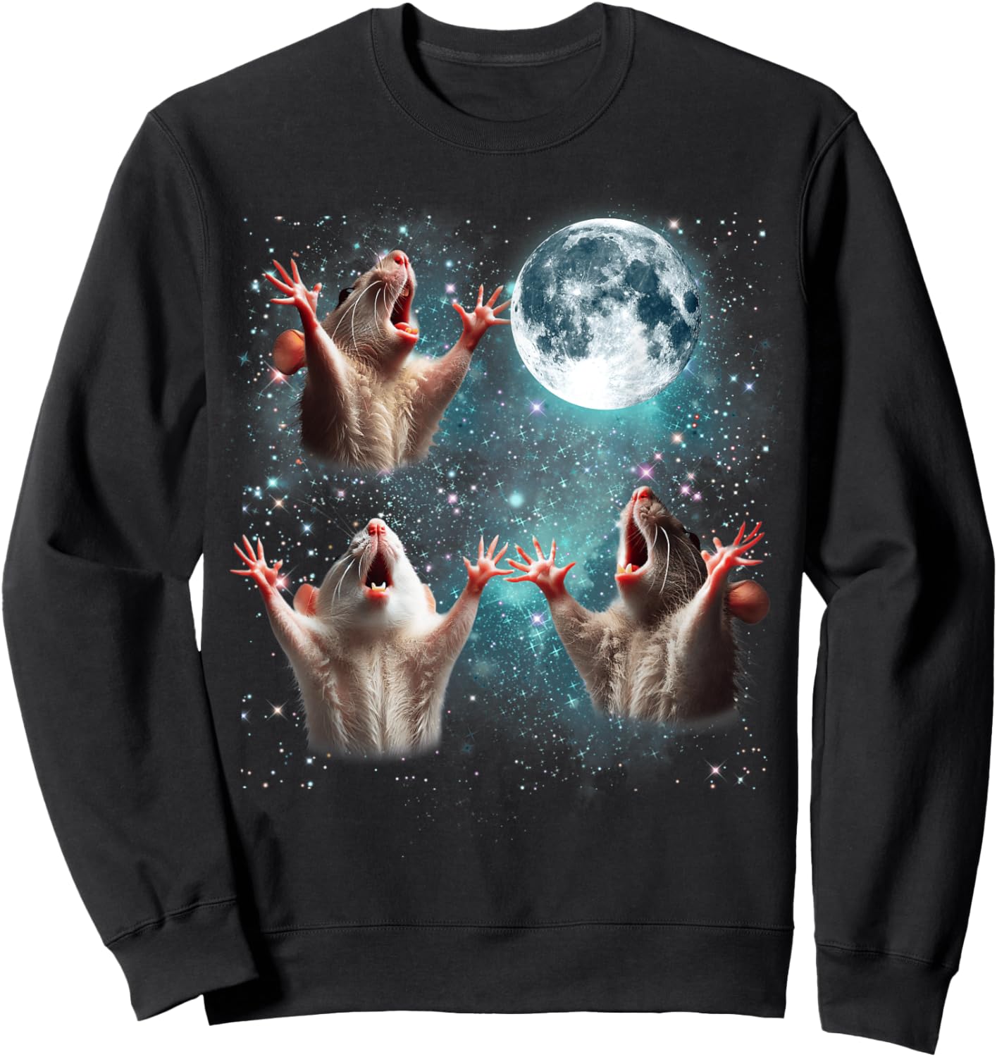 Three Rat Moon Funny 3 Rat Meme Gift Men Wonen Kid Sweatshirt - Sweatshirt | Black