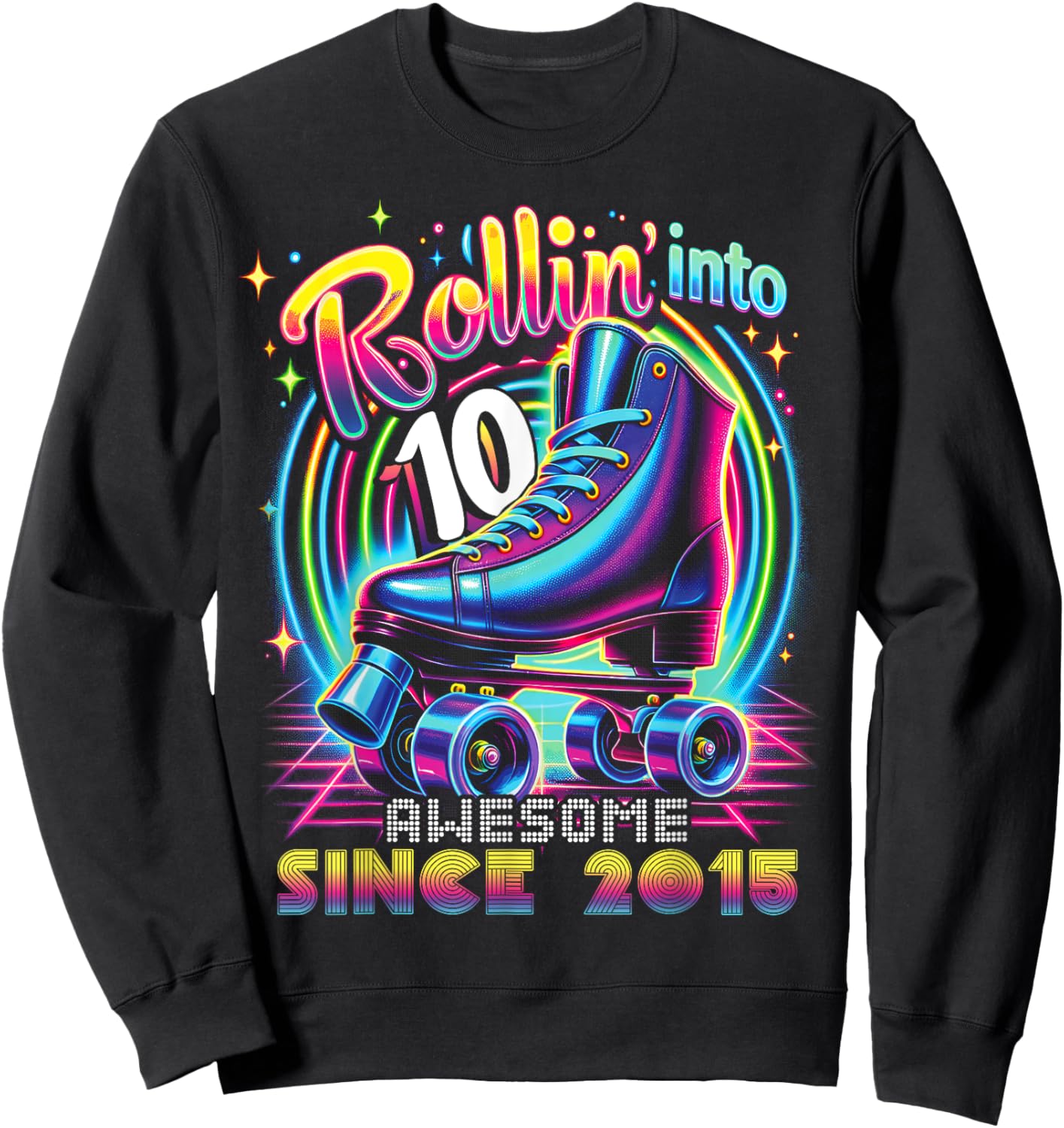 Birthday Roller Skating 10th Girl Rollin into 10 Skate Party Sweatshirt - Sweatshirt | Black