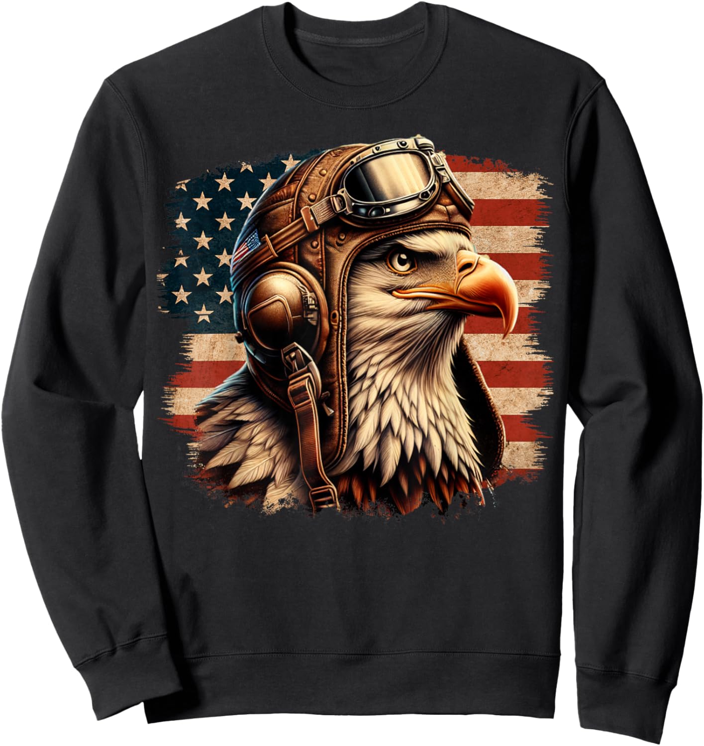 4th of July Patriotic American Shirt Eagle Fighter Pilot Women Kids Men Sweatshirt - Sweatshirt | Black