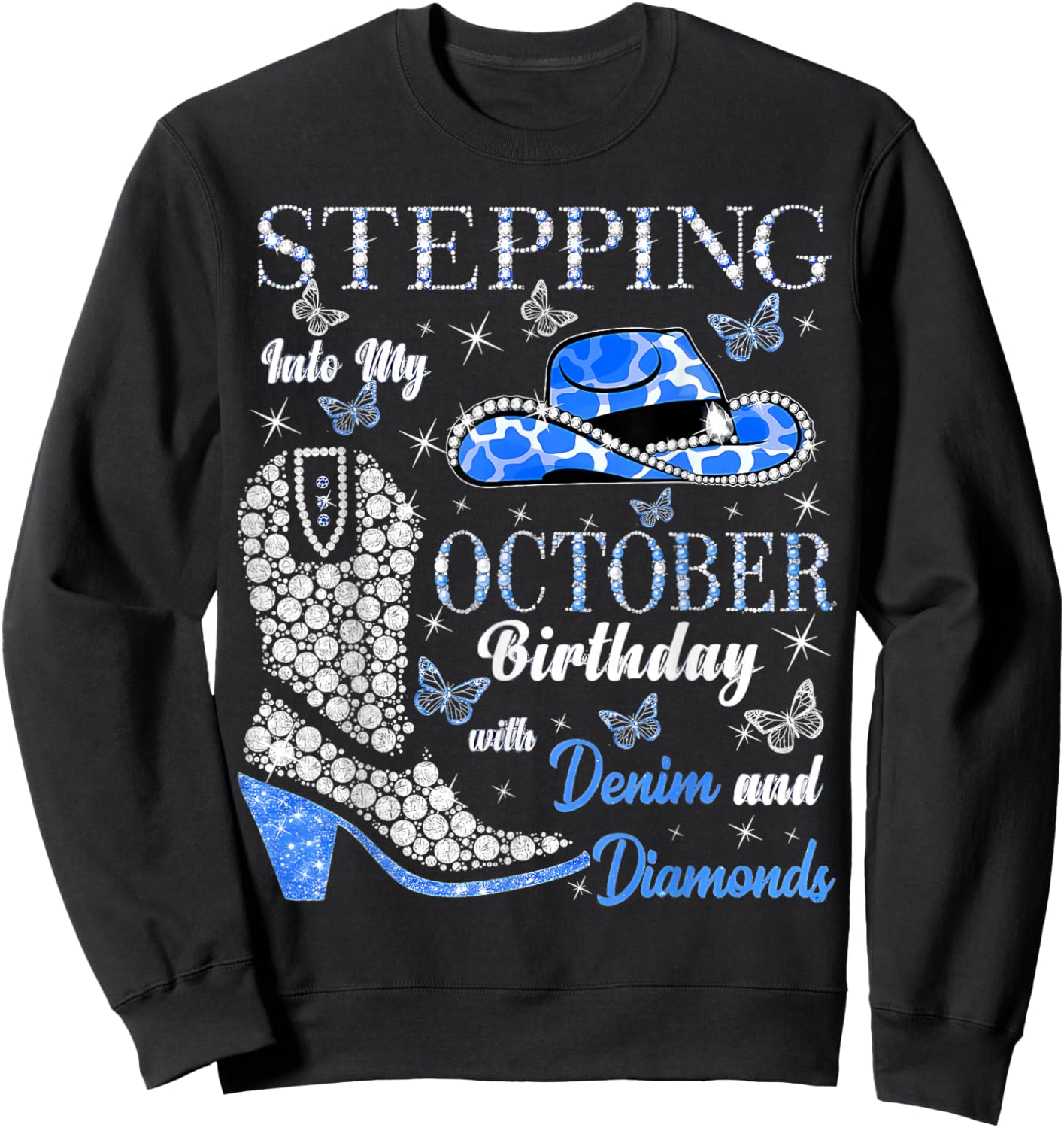 Women Stepping Into My October Birthday with God Grace Mercy Sweatshirt - Sweatshirt | Black