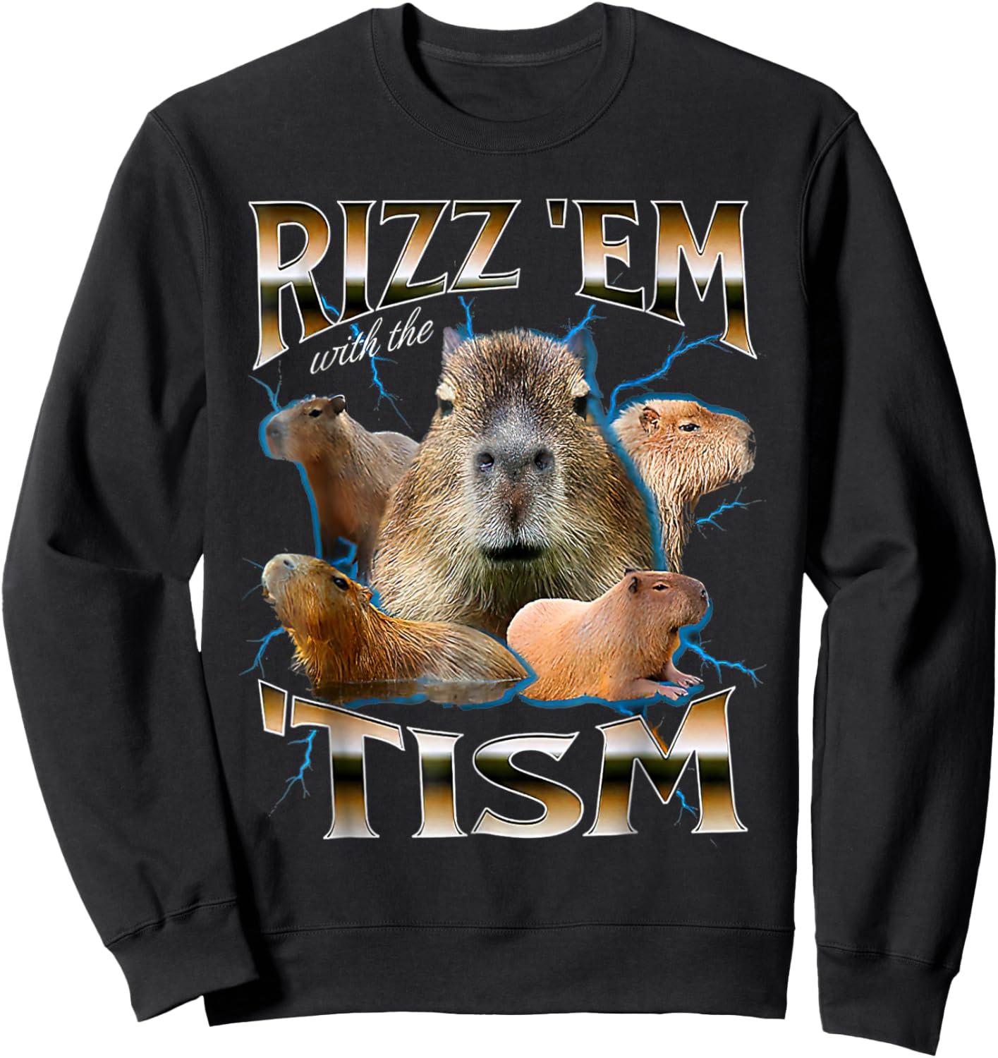 Funny Oddly Dank Meme Rizz Em With The Tism Capybara Sweatshirt - Sweatshirt | Black