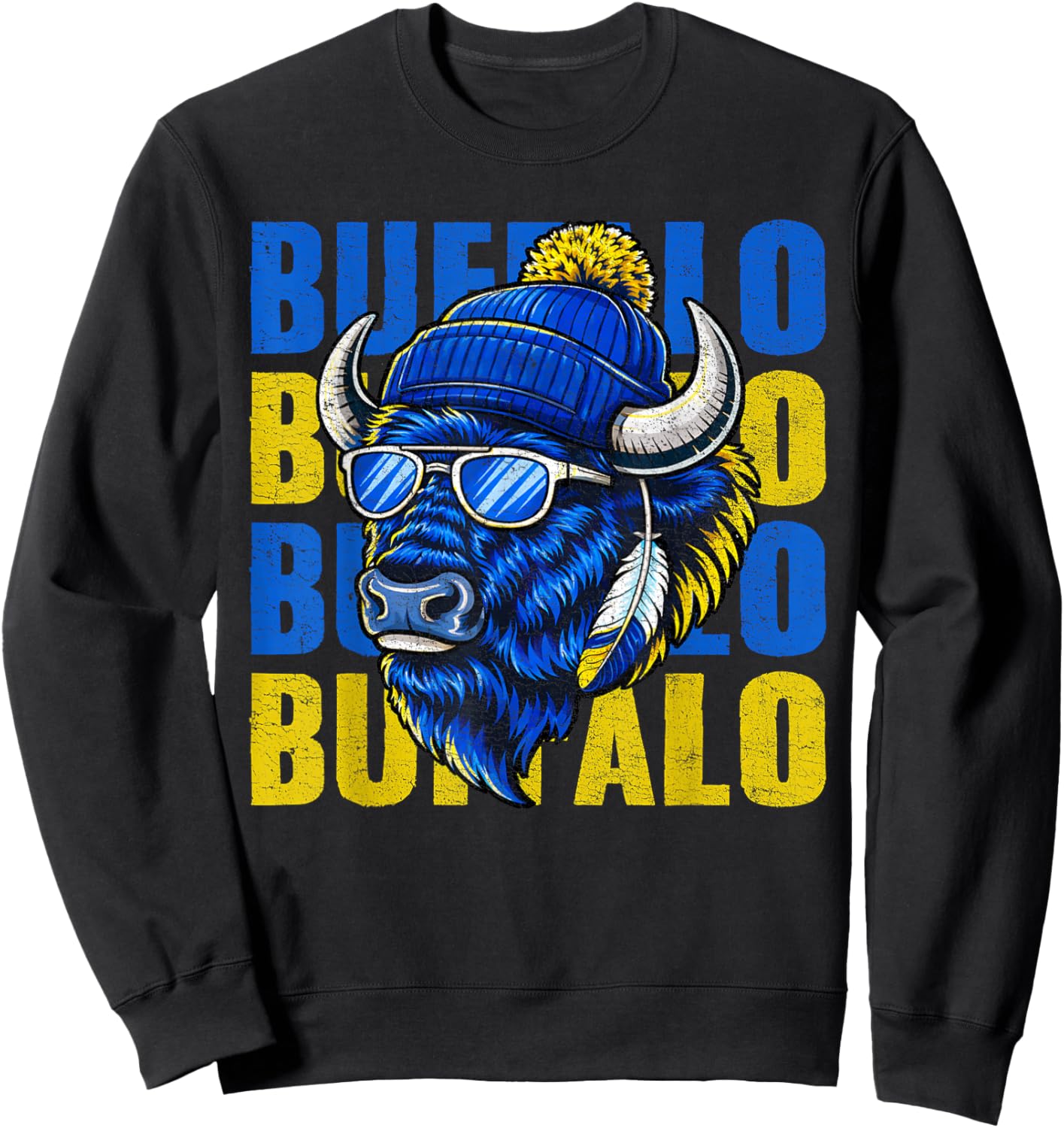 Cool Buffalo Wearing a Beanie and Sunglasses Women Sweatshirt - Sweatshirt | Black