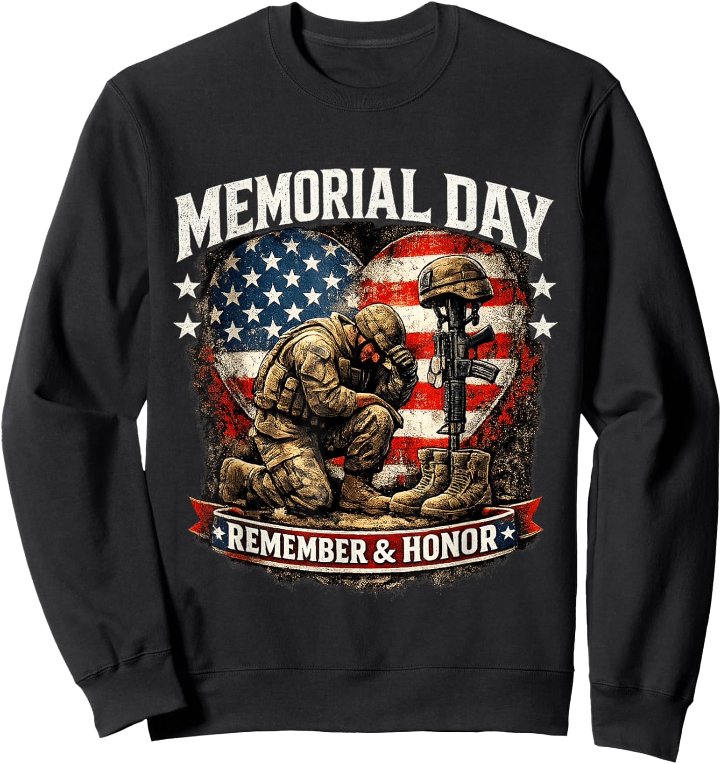 Memorial Day USA Flag Remember Honor Patriotic Family Design Sweatshirt - Sweatshirt | Black