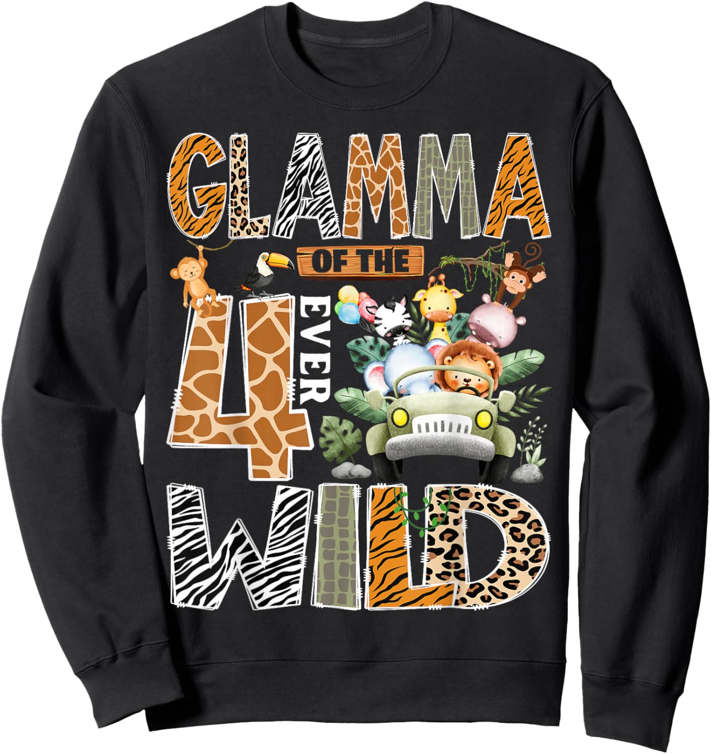 Glamma of The Four Ever Wild Safari 4th Birthday Boy Sweatshirt - Sweatshirt | Black