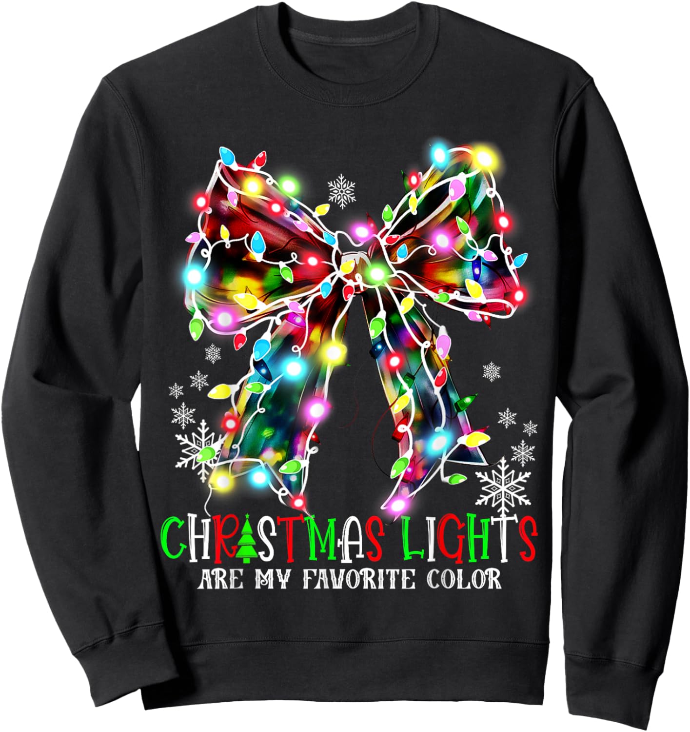 Christmas Lights Are My Favorite Color Coquette Bow Pajamas Sweatshirt - Sweatshirt | Black