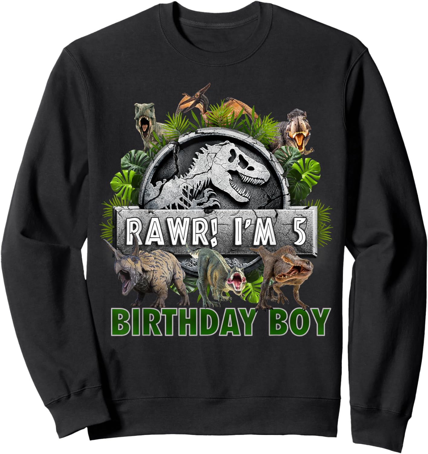 Kids 5 Year Old Shirt 5th Birthday Boy T Rex Dinosaur Sweatshirt - Sweatshirt | Black