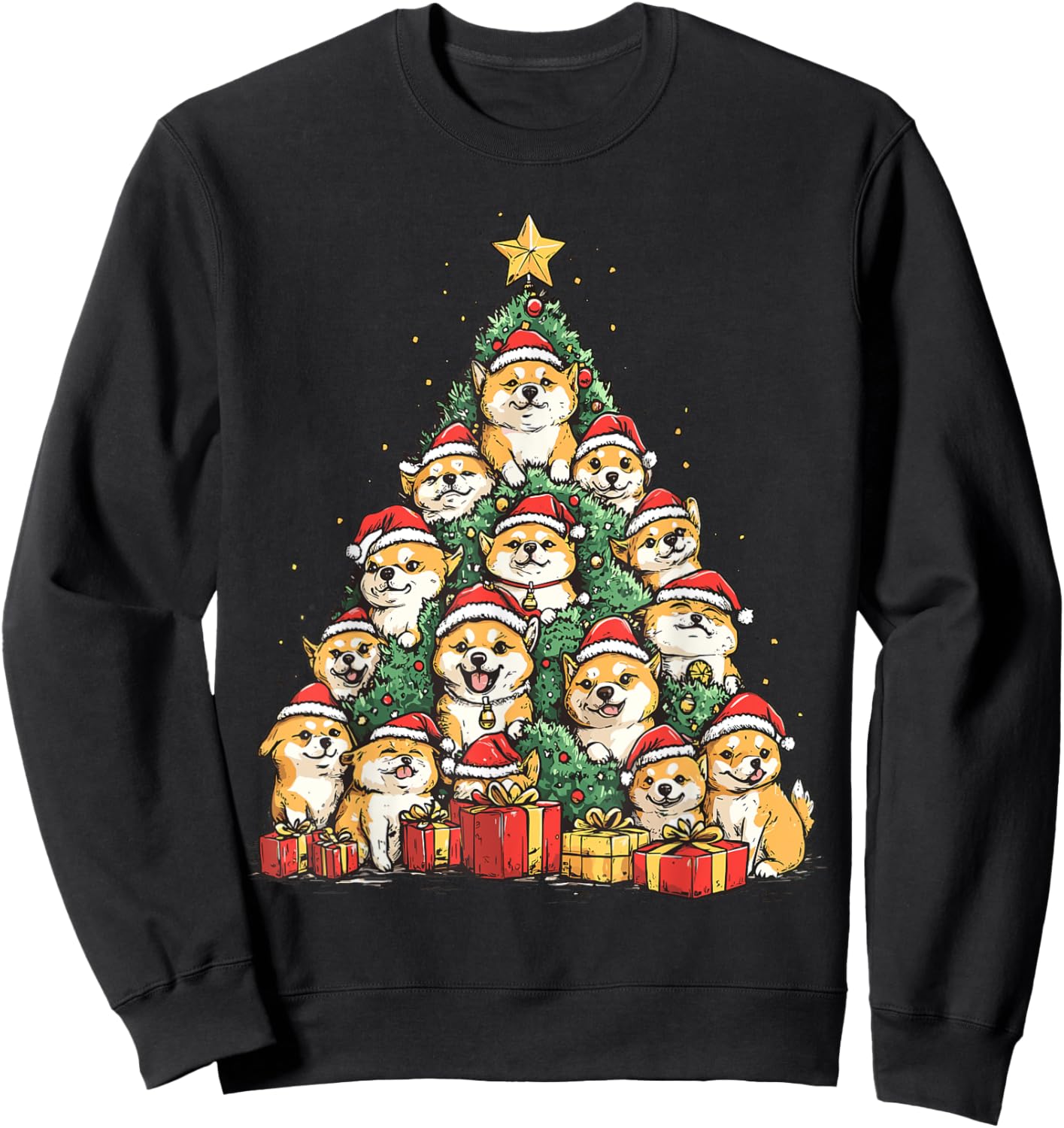 Shiba Inu Santa Christmas Tree Funny Xmas Dog Lover Pajama Sweatshirt - Sweatshirt | Black