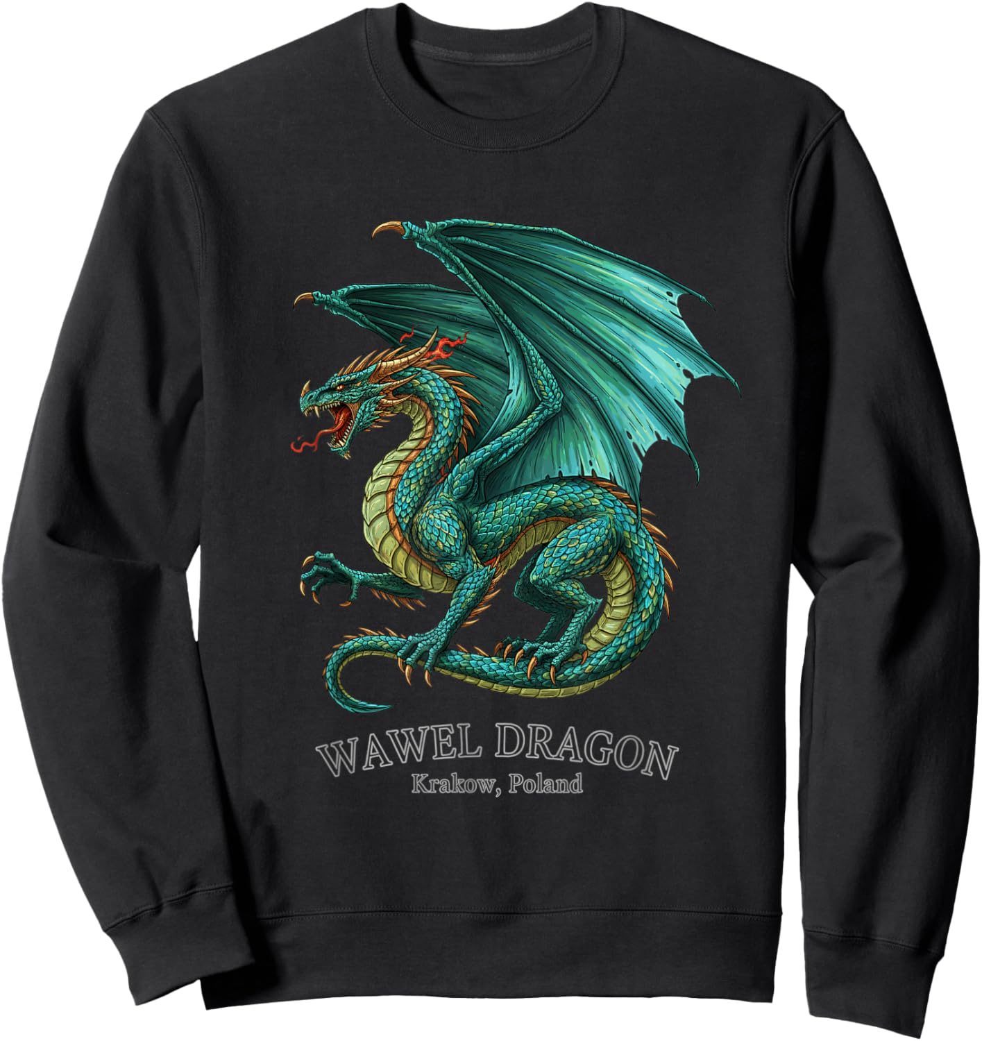 Wawel Dragon Krakow Poland Mythical Dragon Illustration Sweatshirt - Sweatshirt | Black