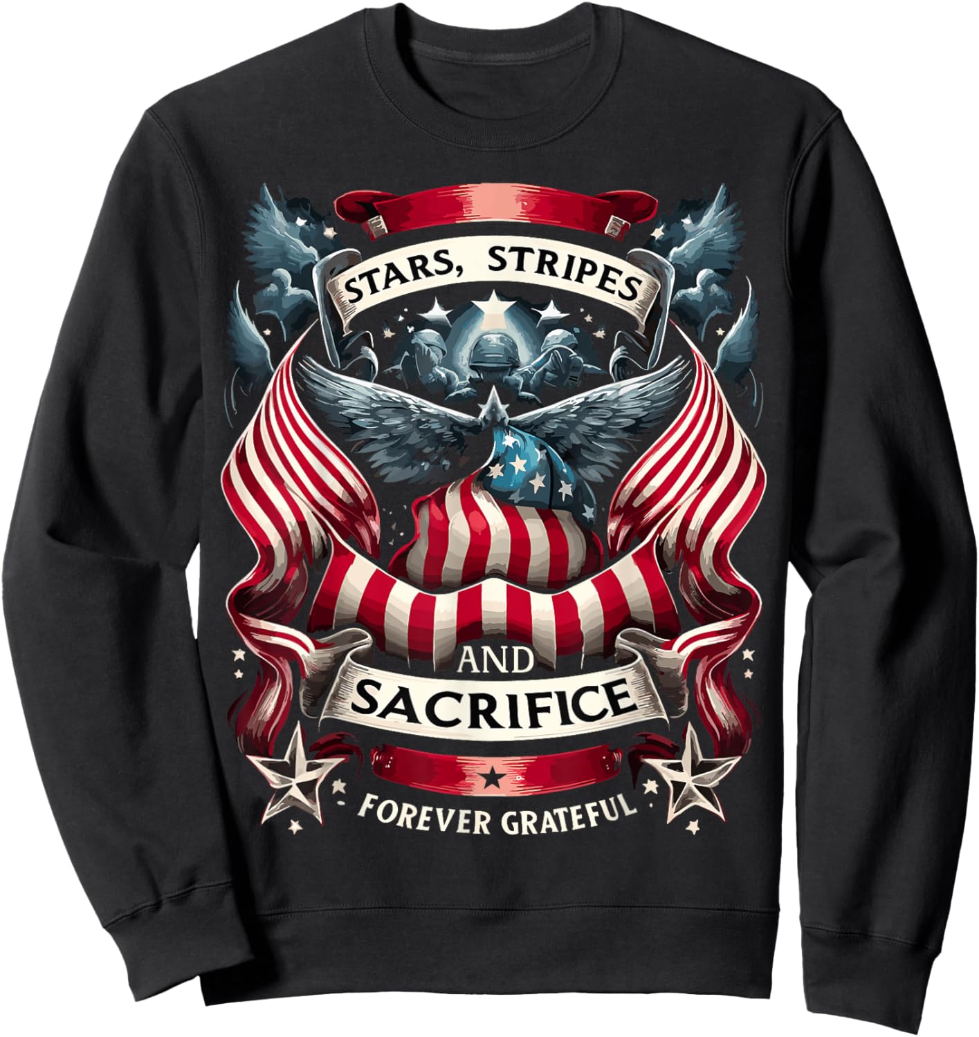 Forever Grateful Veteran Patriotic Military Memorial Day Men Sweatshirt - Sweatshirt | Black