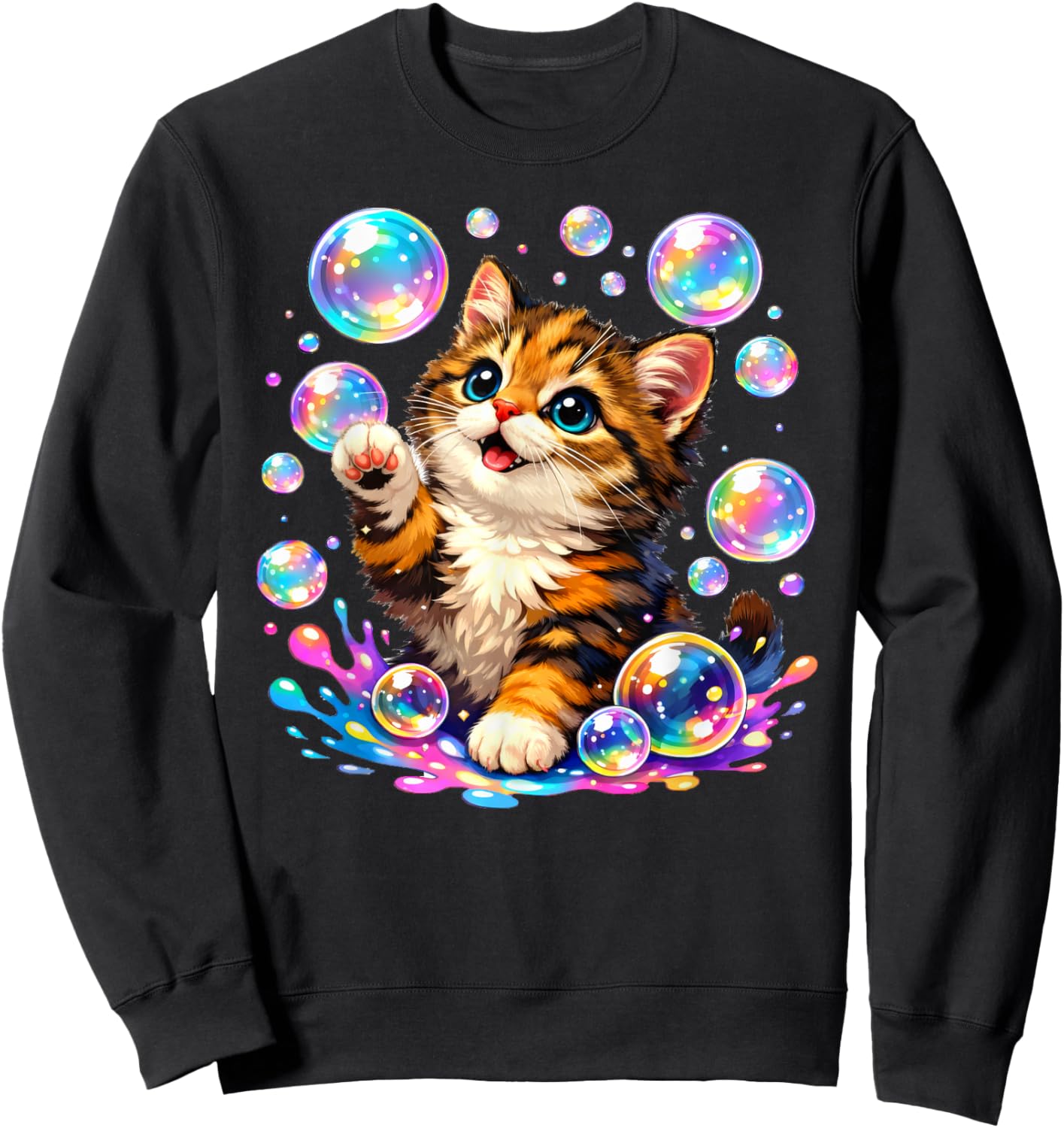 Cute Kawaii Cat Bubbles Sweatshirt - Sweatshirt | Black