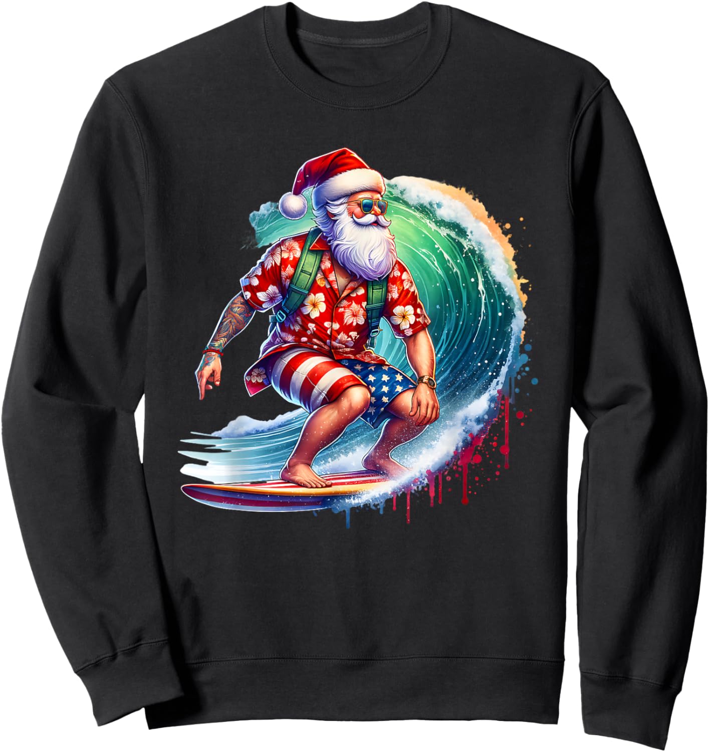 Surfing Santa Claus Christmas in July Beach Summer Vacation Men Women Kids Sweatshirt - Sweatshirt | Black