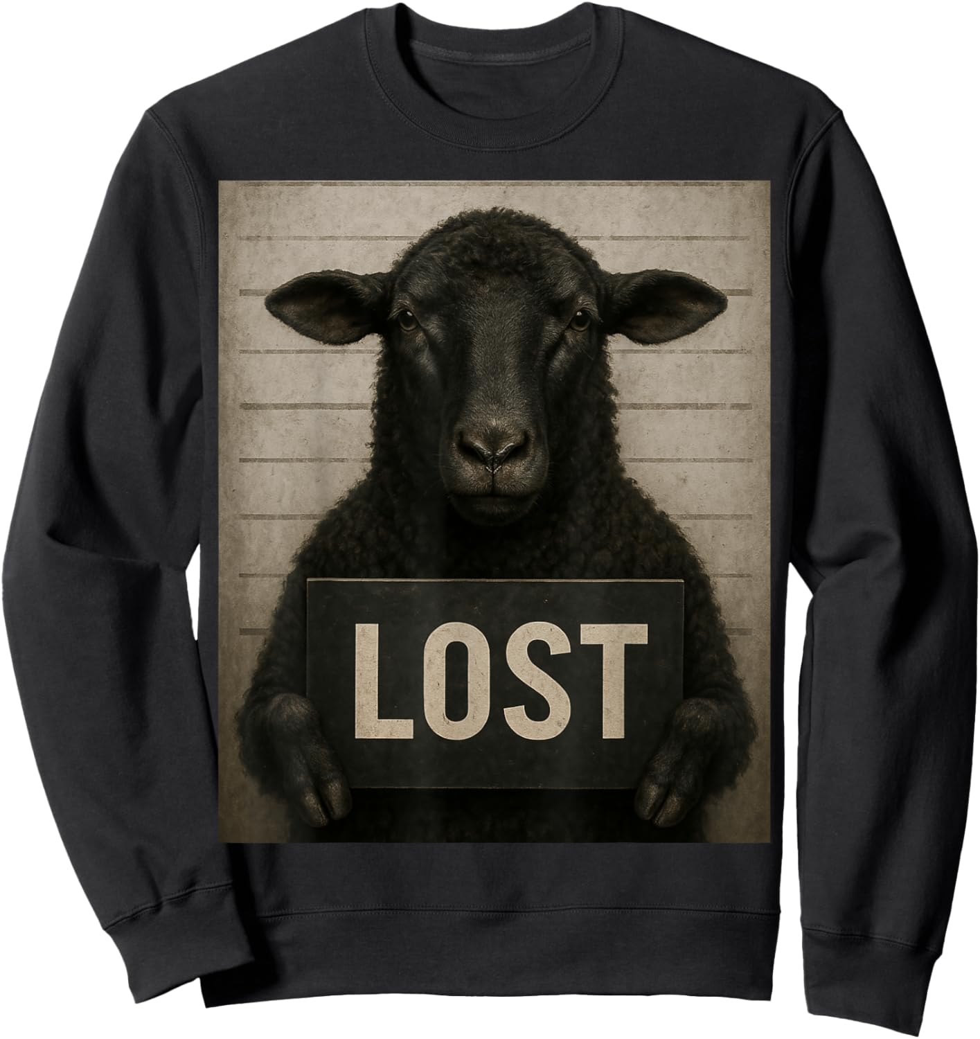 Lost Sheep 404 Funny Black Sheep Mugshot Sweatshirt - Sweatshirt | Black