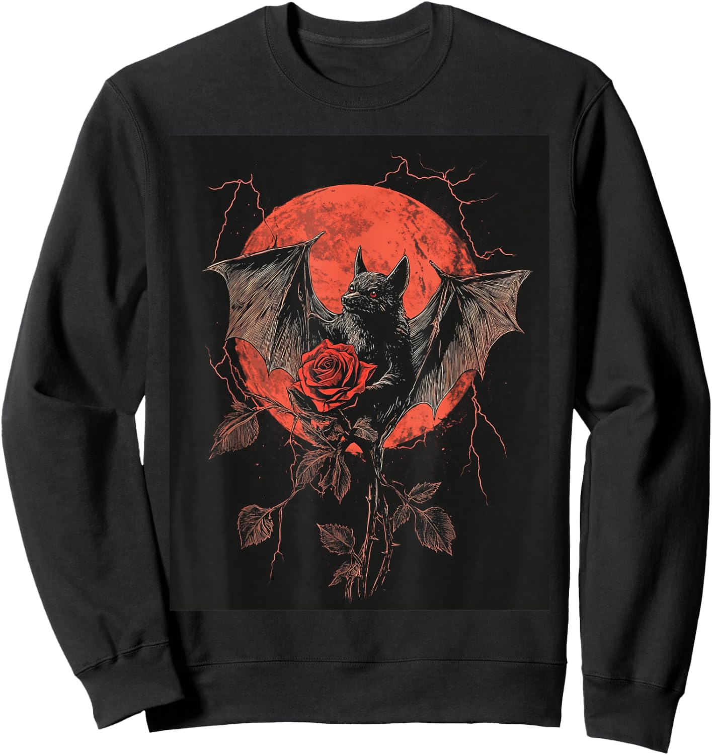 Bat Rose Moon Men Black Gothic Rose Women Bat Sweatshirt - Sweatshirt | Black