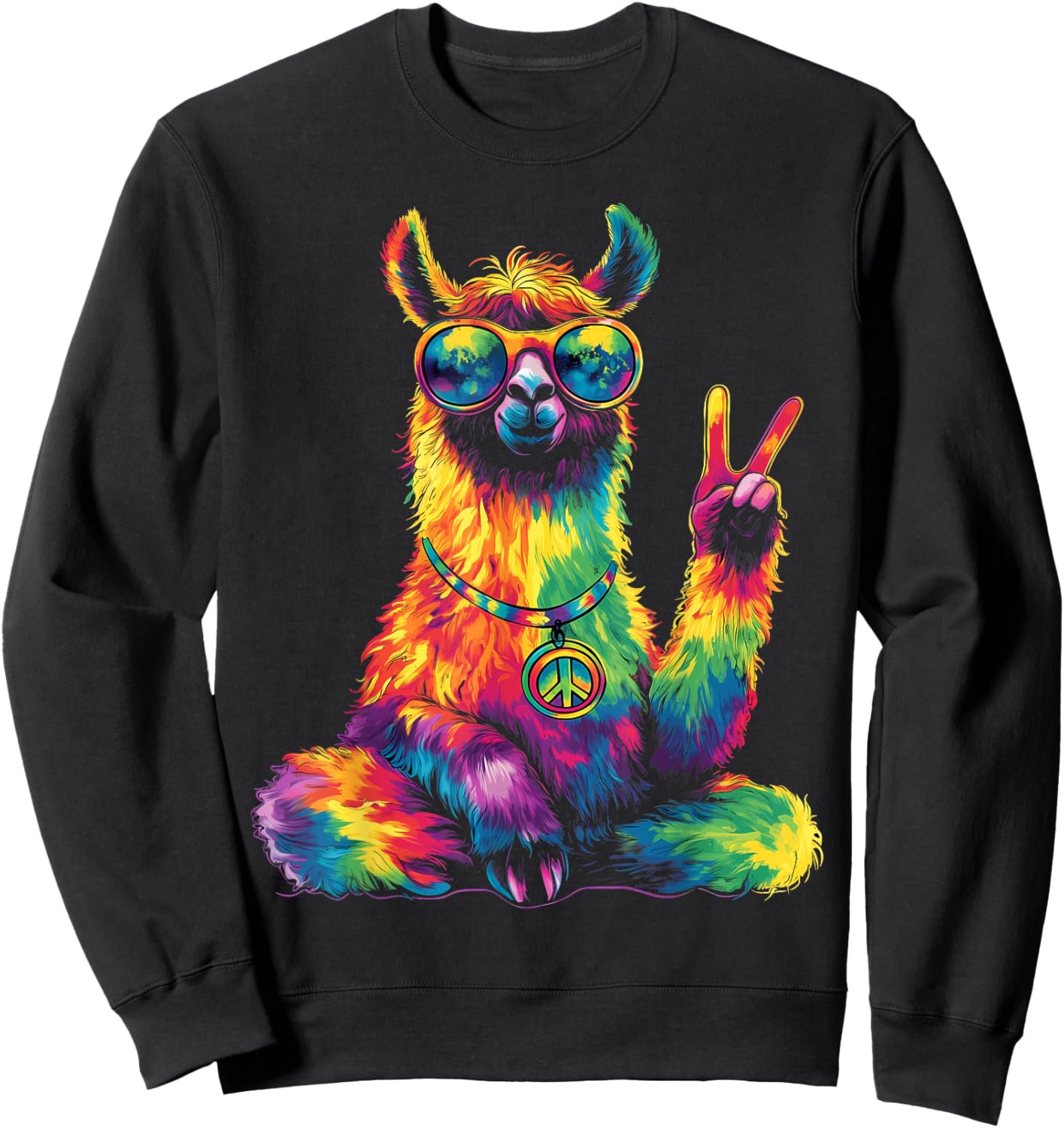 Hippie Peace Lama 70s Theme Party Costume , black, S Sweatshirt - Sweatshirt | Black
