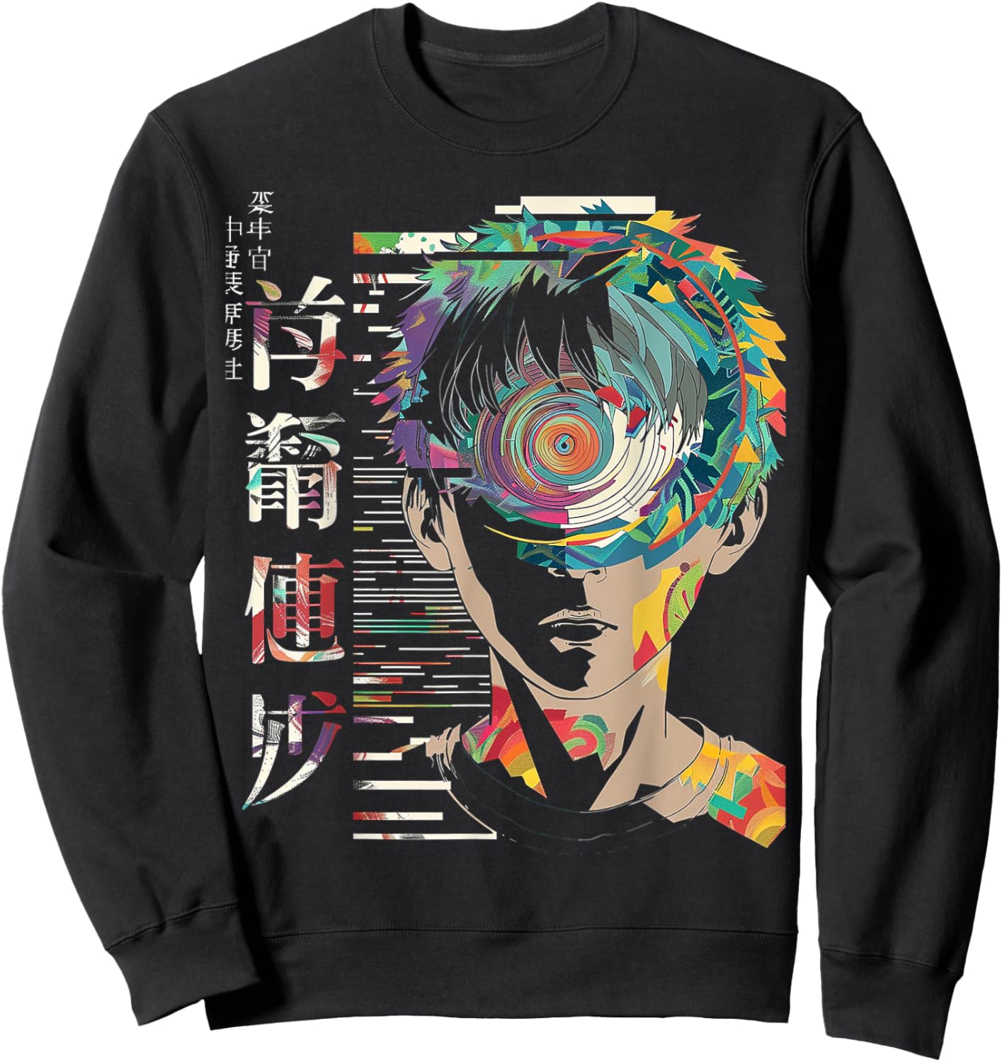 Anime Manga Motif Mandala Artwork Anime Sweatshirt - Sweatshirt | Black