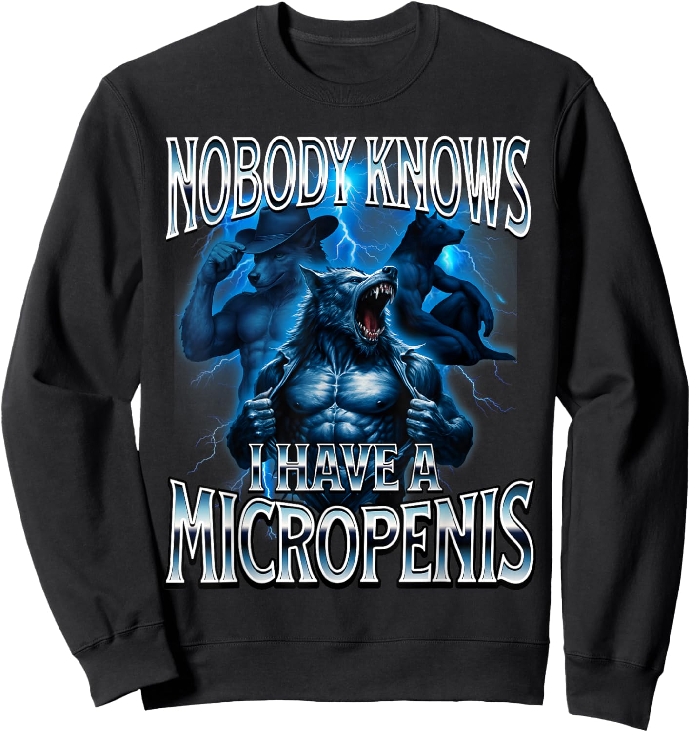 Micro Funny Unappropriate Men's Rude Wolf Embarrassing Sweatshirt - Sweatshirt | Black