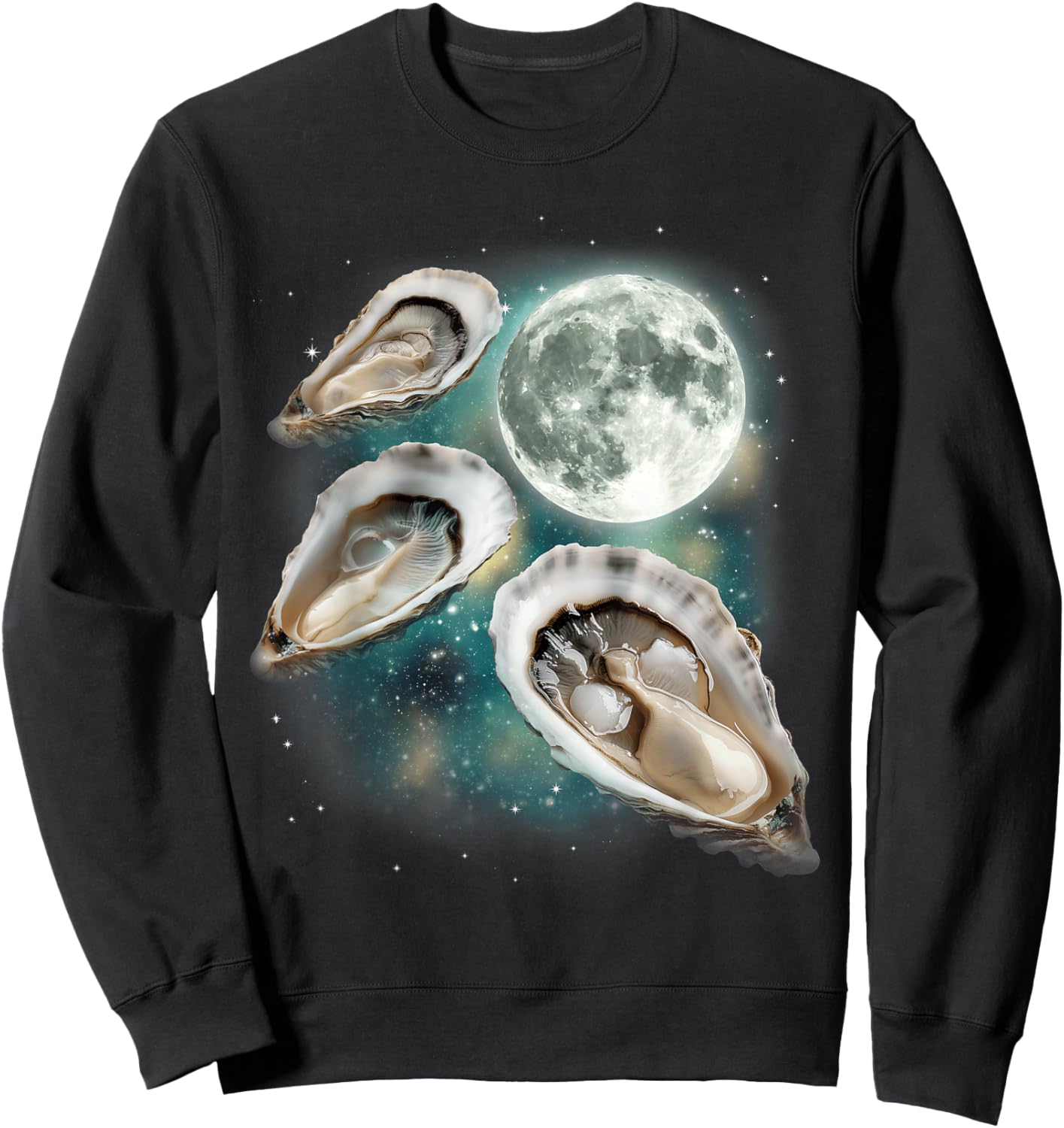 Three Oyster Moon | 3 Shellfish Howling Meme Magic Cursed Sweatshirt - Sweatshirt | Black