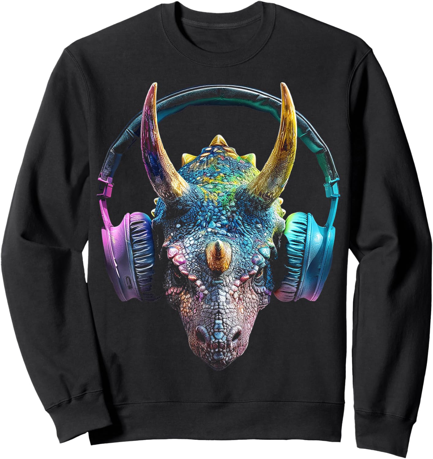 Triceratops Dinosaur Graphic Headphone Triceratops Sweatshirt - Sweatshirt | Black