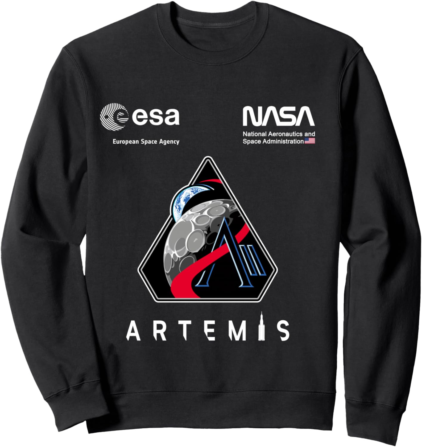 NASA Artemis II Mission Patch Worm und ESA Logo Langarmshirt Sweatshirt - Sweatshirt | Black