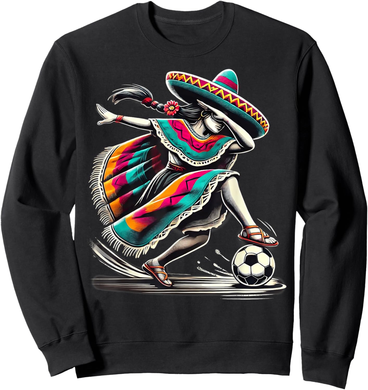 Mexican Girl Soccer Women Poncho - Chica Futbolista Mexicana Sweatshirt - Sweatshirt | Black
