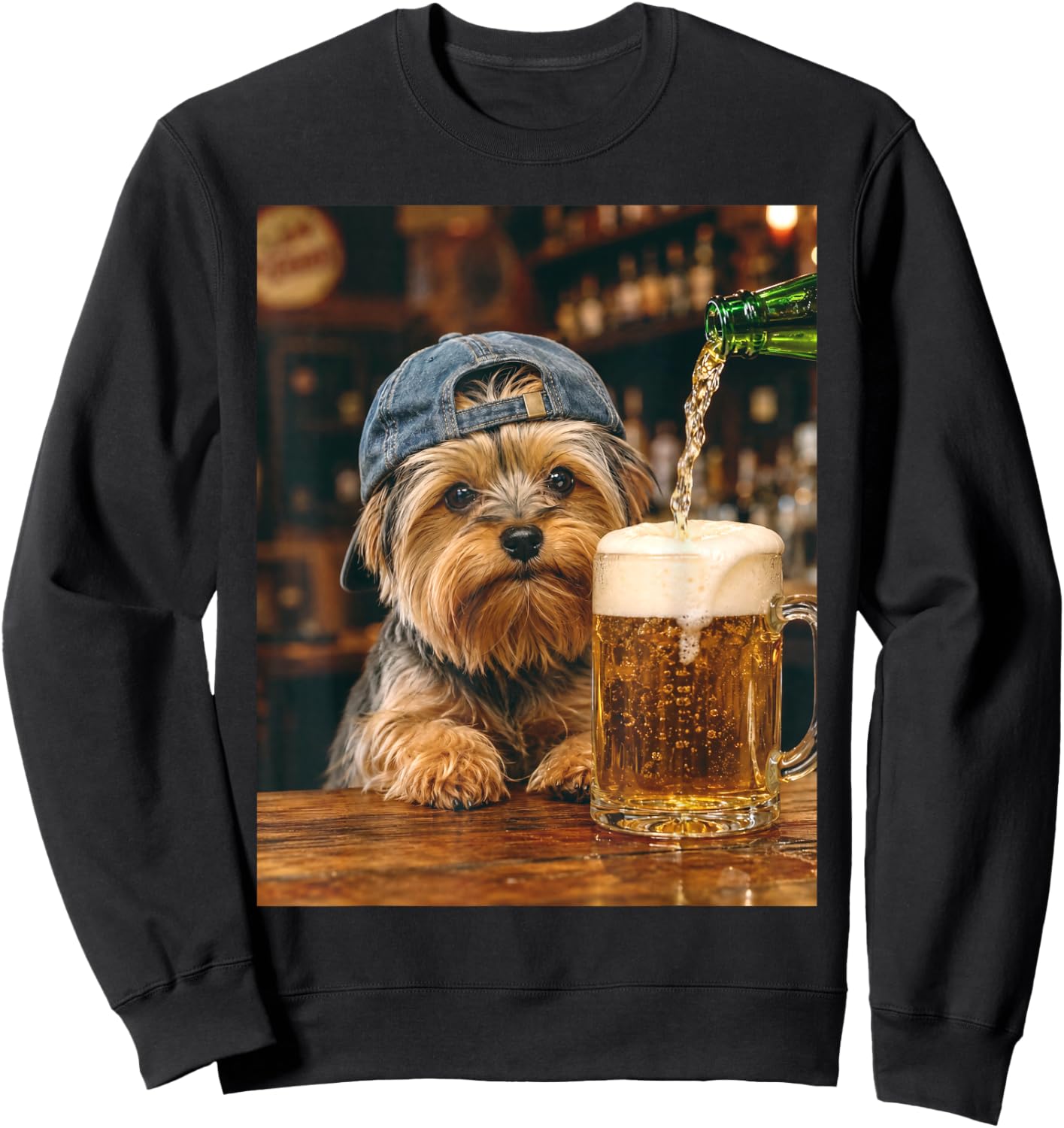 Yorkie Drinking Beer Funny Dog Meme Sweatshirt - Sweatshirt | Black