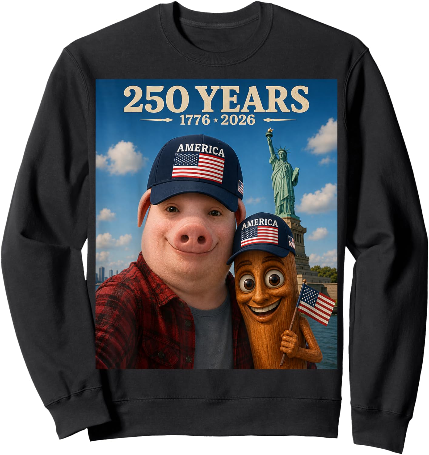 John Pork, Tung Tung Tung Sahur Brainrot 250 Years 1776 2026 Sweatshirt - Sweatshirt | Black