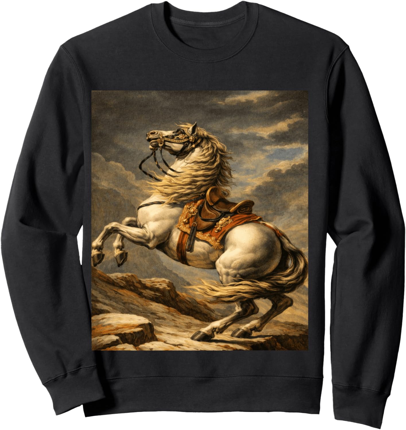 Majestic Vintage Motif Cheval d'élevage Manche Longue Sweatshirt - Sweatshirt | Black