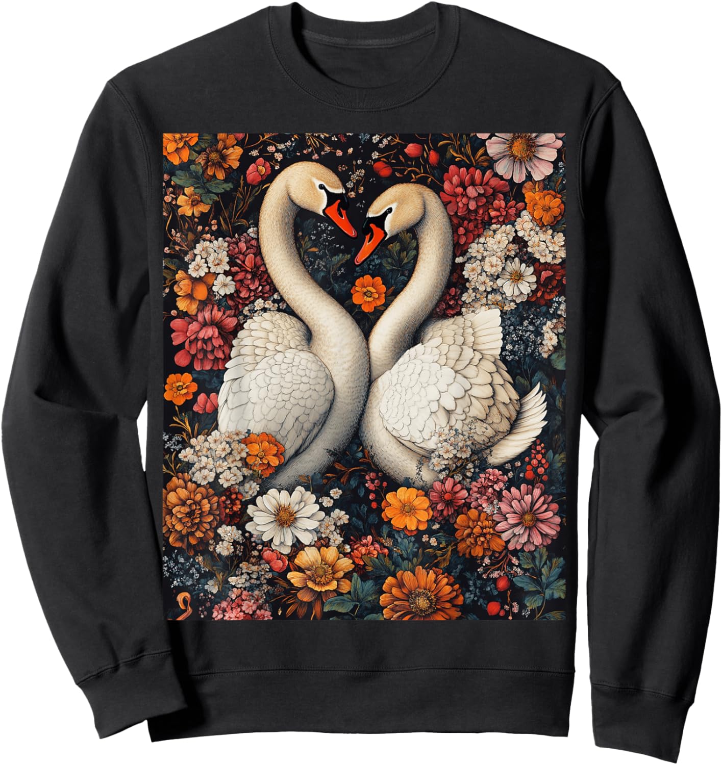 Romantic Swan Heart Nature Art Sweatshirt - Sweatshirt | Black