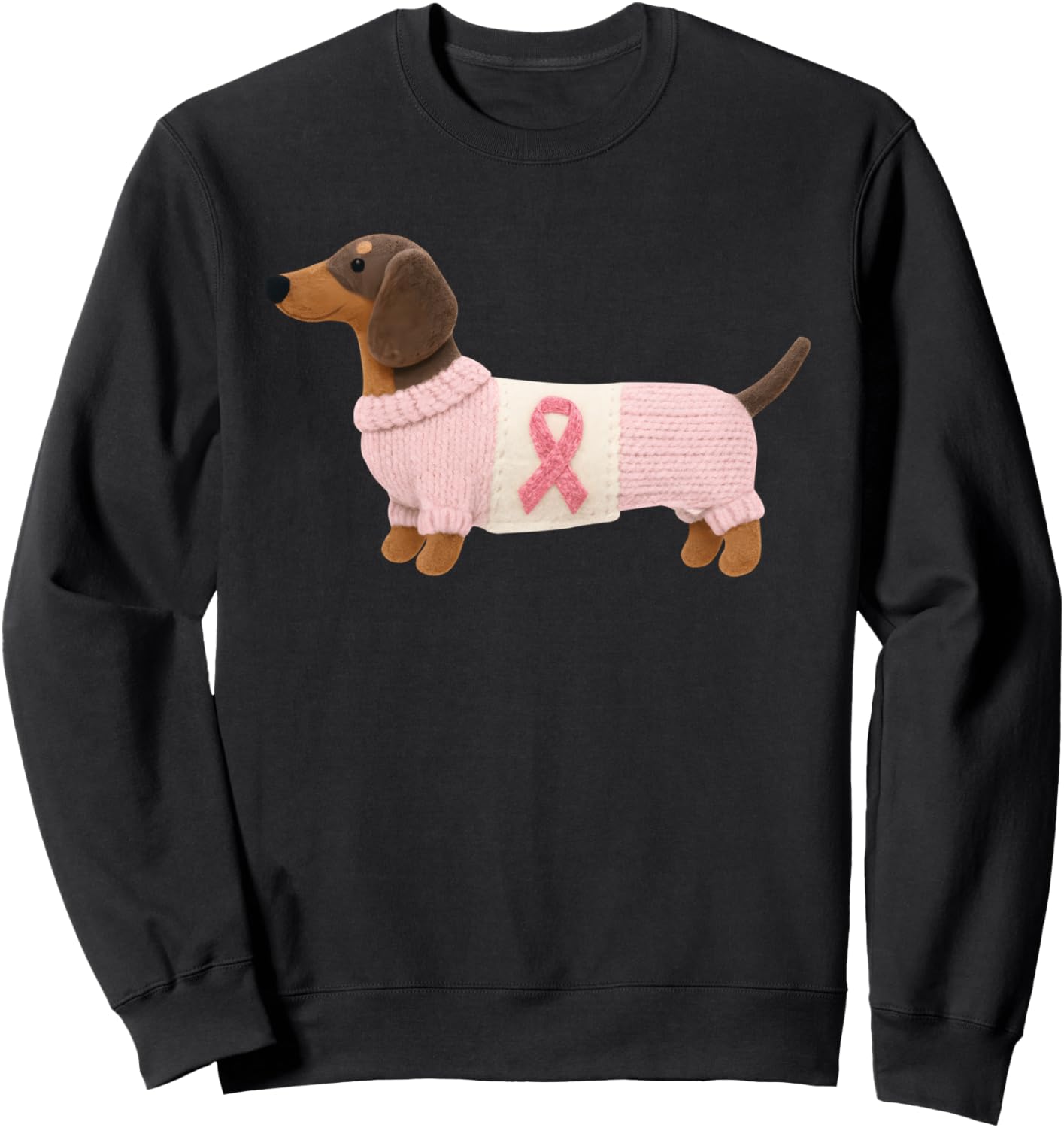 Dachshund Pink Ribbon Breast Cancer Awareness Support Sweatshirt - Sweatshirt | Black