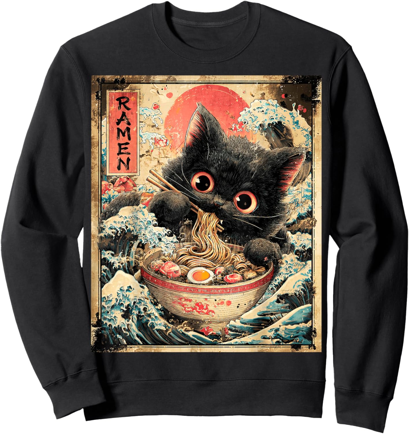 Funny Ramen Cat Noodle Lovers Anime Otaku Sweatshirt - Sweatshirt | Black