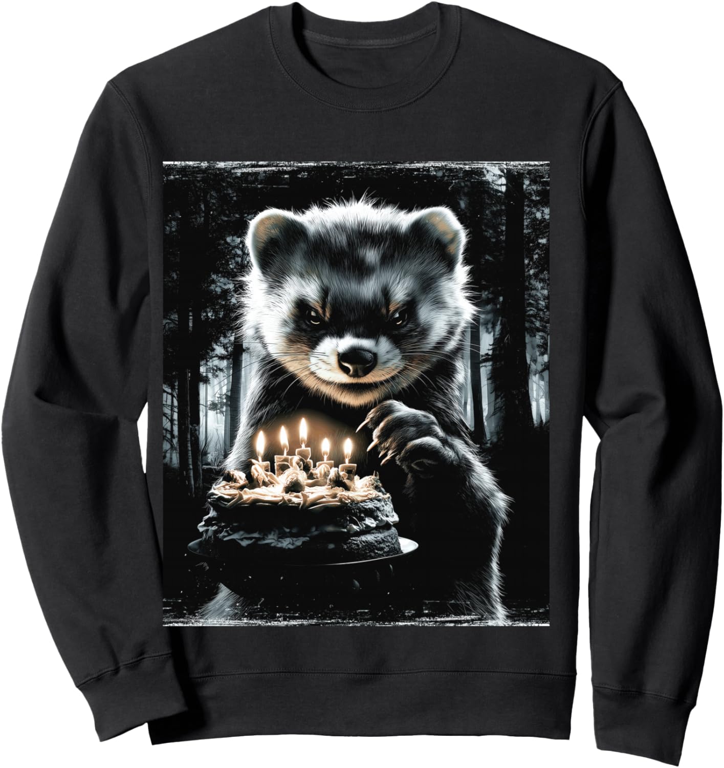 Ferret Pet FSM Gâteau d'anniversaire Amusant Fête effrayante Manche Longue Sweatshirt - Sweatshirt | Black