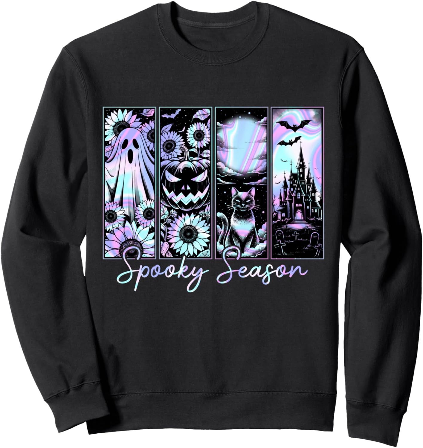 Spooky Season Halloween Ghost Pumpkin Black-Cats Horror Sweatshirt - Sweatshirt | Black