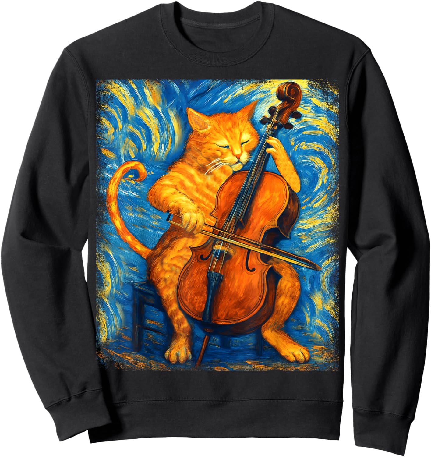 Funny Cat Playing Cello Musician Music Musical Instrument Sweatshirt - Sweatshirt | Black
