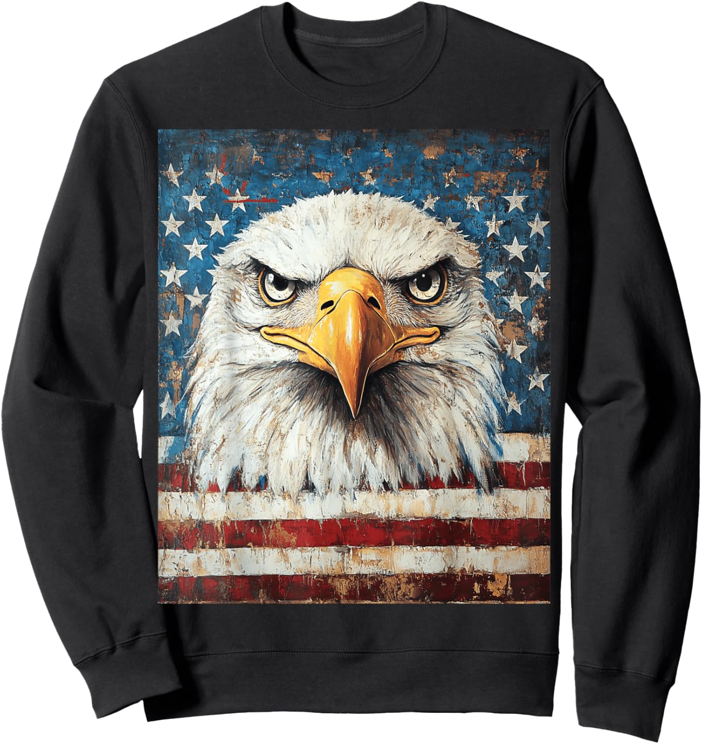 American Bald Eagle USA Flag Patriotic 4th of July Vintage Sweatshirt - Sweatshirt | Black