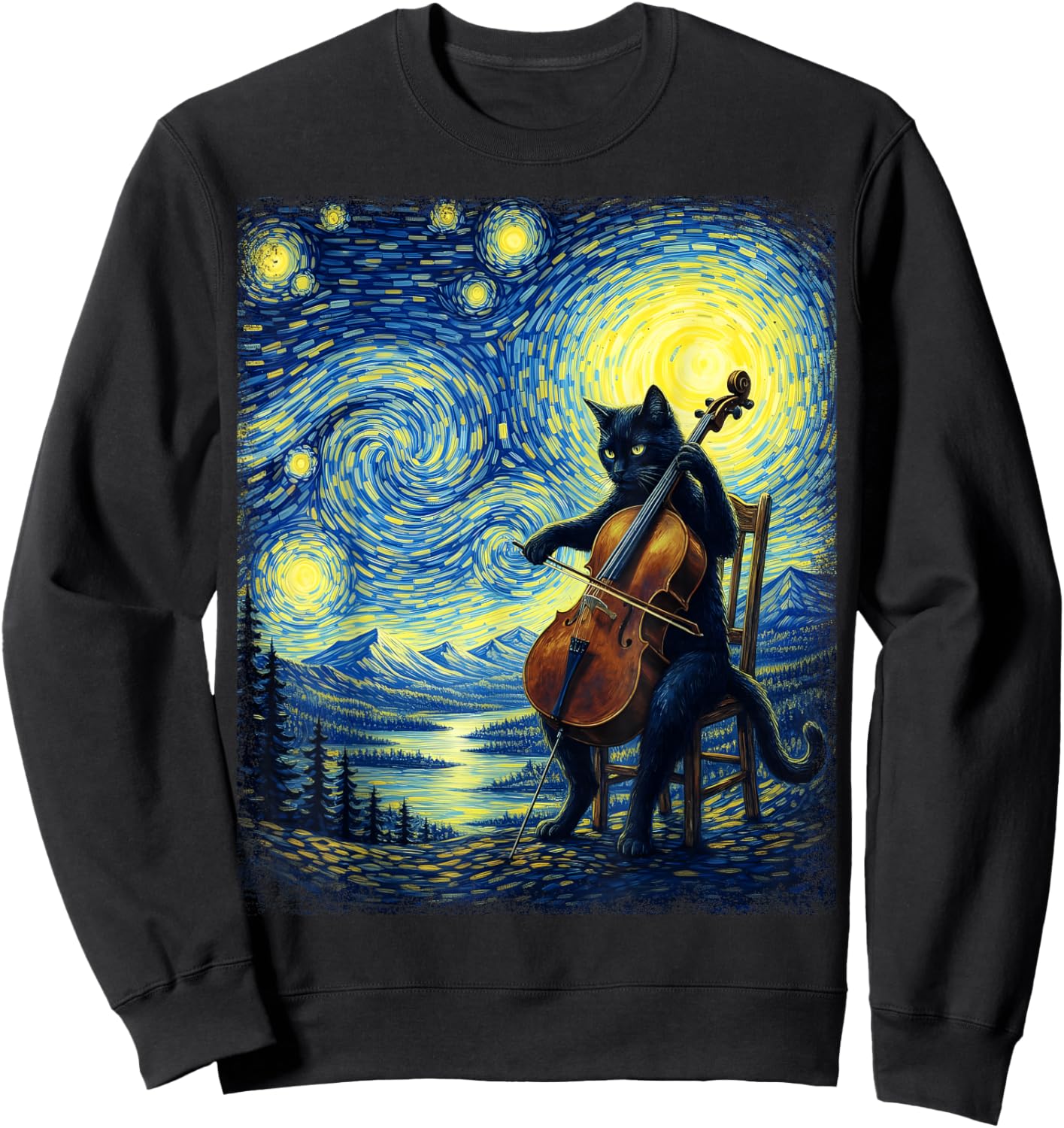 Funny Cat Playing Cello Musician Music Musical Instrument Sweatshirt - Sweatshirt | Black