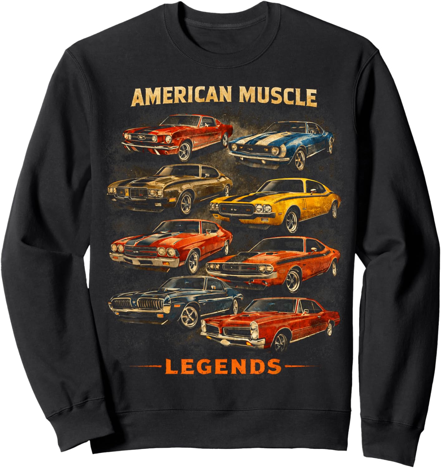 American Muscle Legends Vintage Classic Car Lover Patriotic Sweatshirt - Sweatshirt | Black