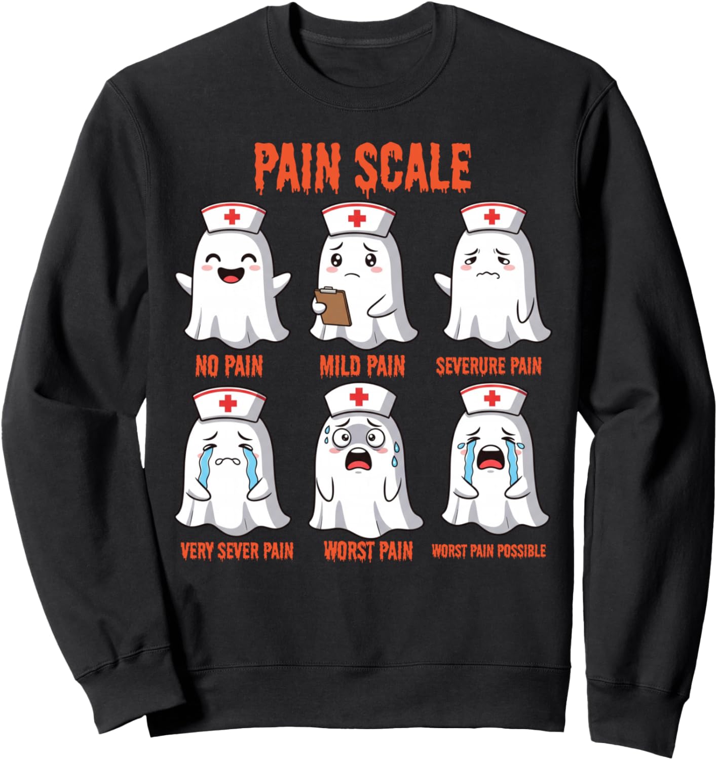 Pain Scale Spooky Ghosts Fall Halloween Trauma Funny Nurse Sweatshirt - Sweatshirt | Black