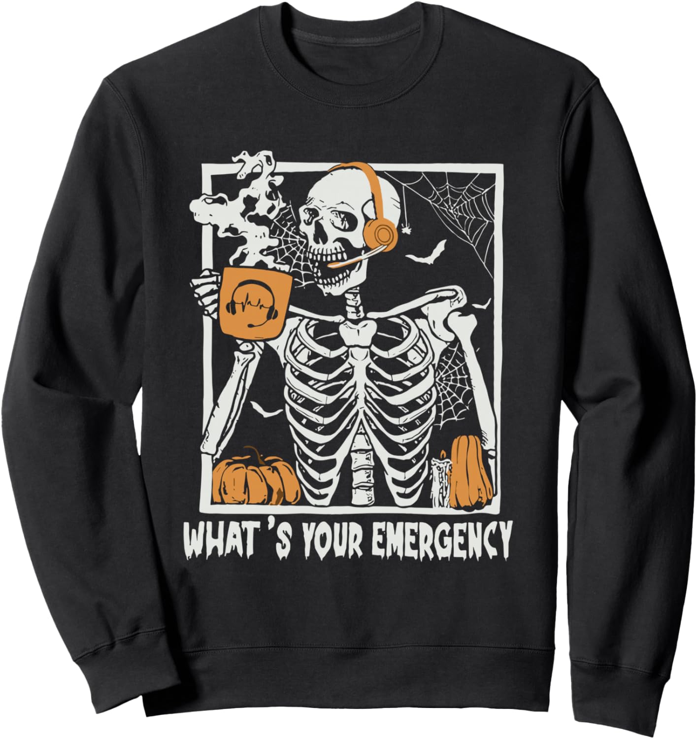 What's Your Emergency Halloween Skeleton 911 Dispatcher Sweatshirt - Sweatshirt | Black