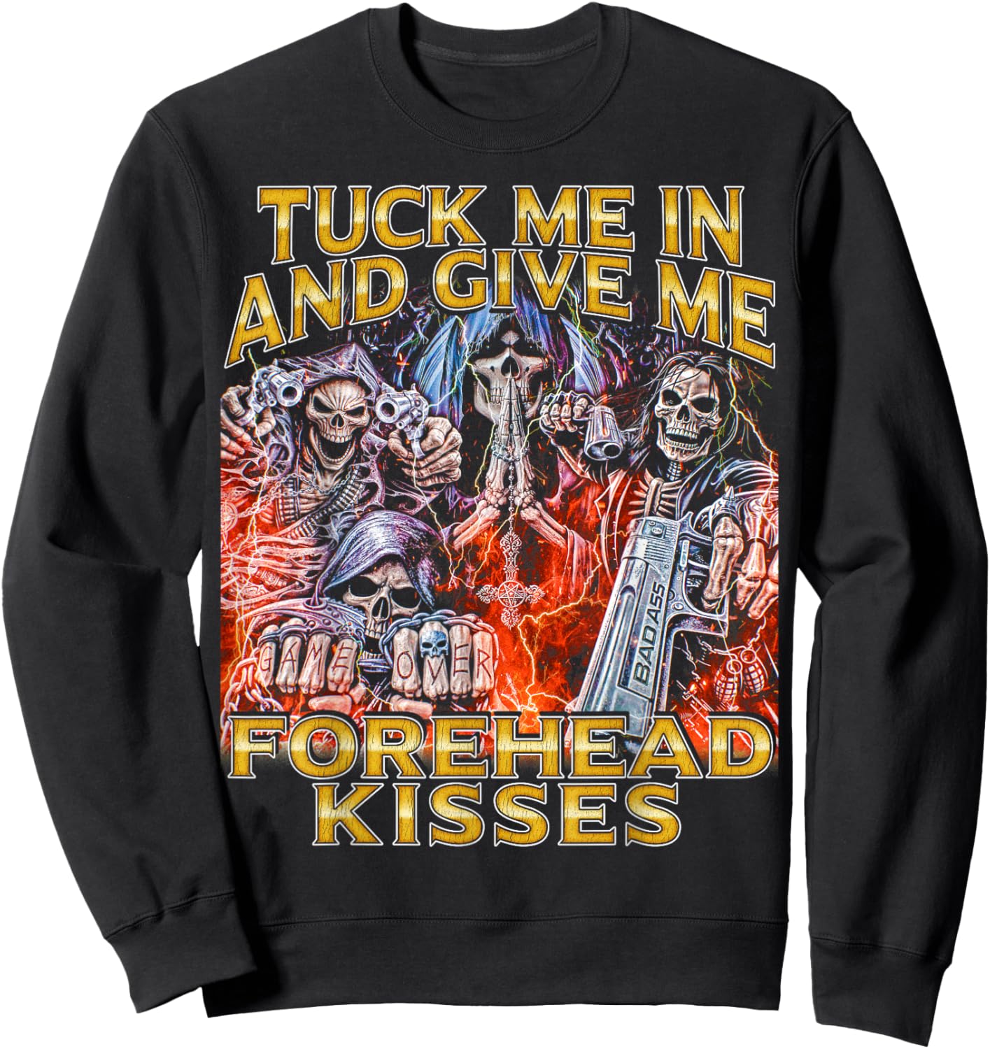 Tuck me in - Edgy Skeleton Bootleg Cool Hard Skeleton Meme Sweatshirt - Sweatshirt | Black