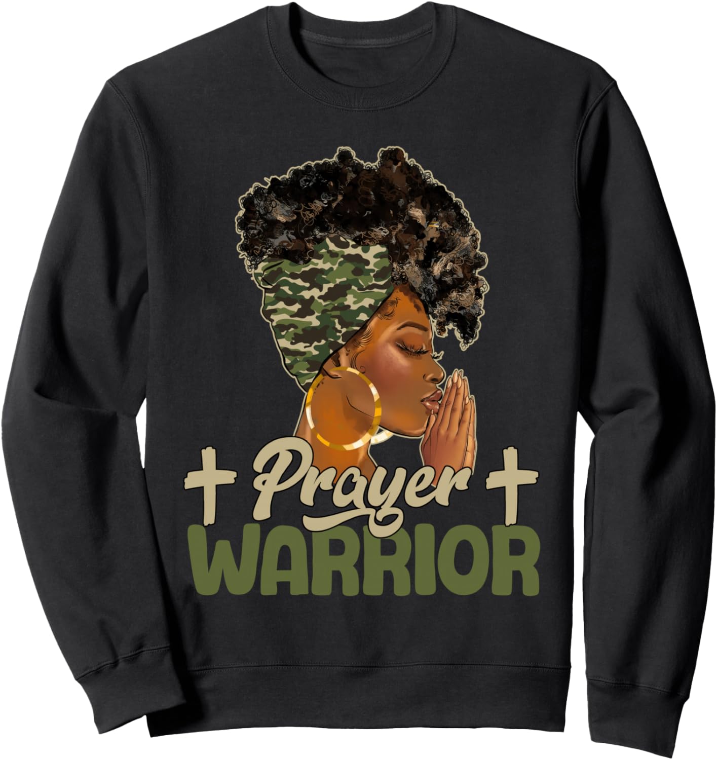 Praying Black Woman Afro Christian Sayings Prayer Warrior Sweatshirt - Sweatshirt | Black